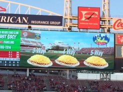 Fans had to guess which of three plates of Cincinnati Chili was hiding a baseball underneath.