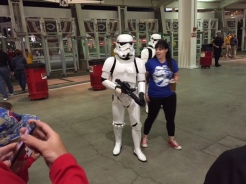 Adults and children alike wanted their pictures taken with storm troopers on Star Wars Night at the ballpark.